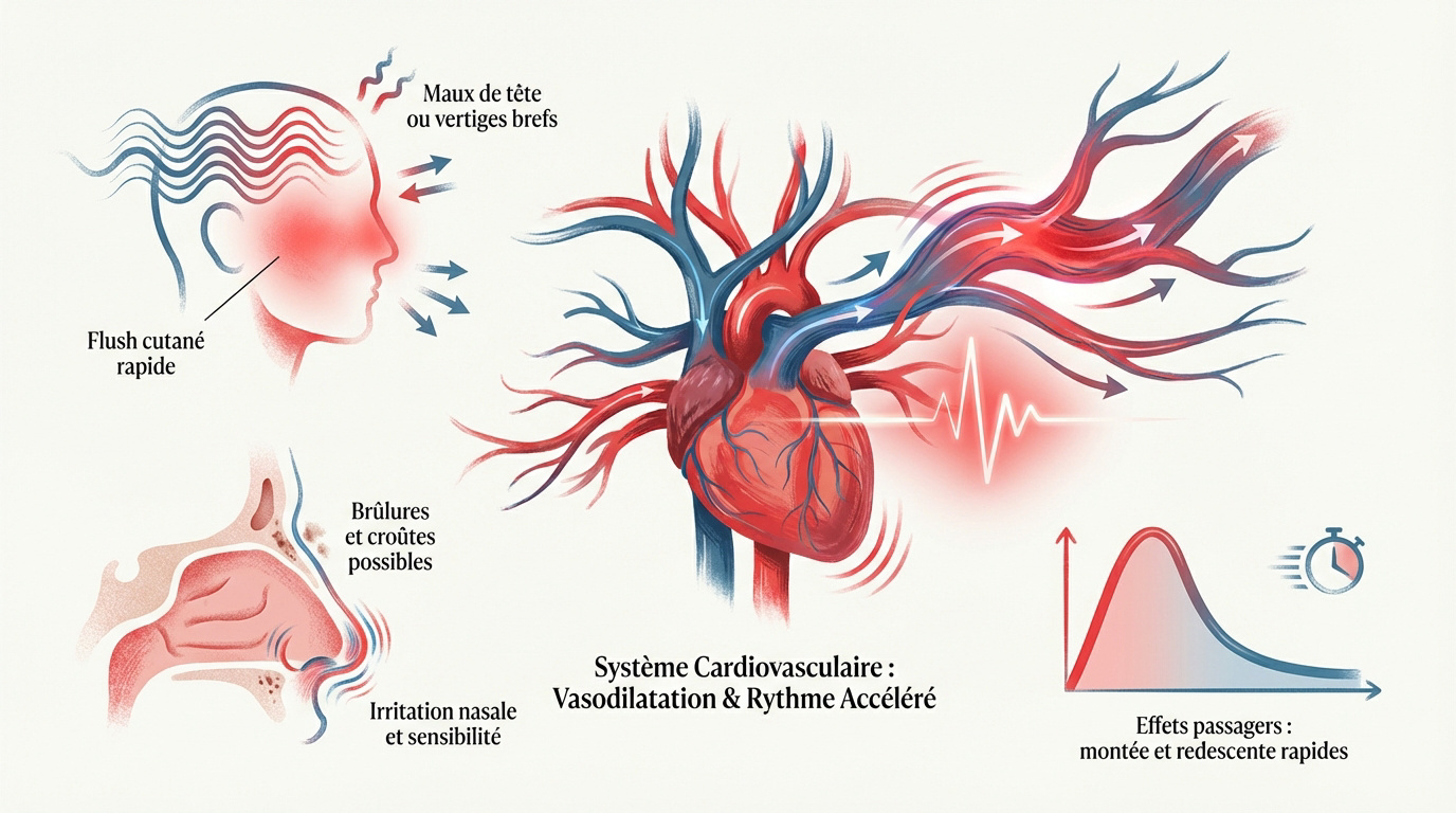 Illustration des effets physiologiques et cutanés du poppers sur le corps humain
