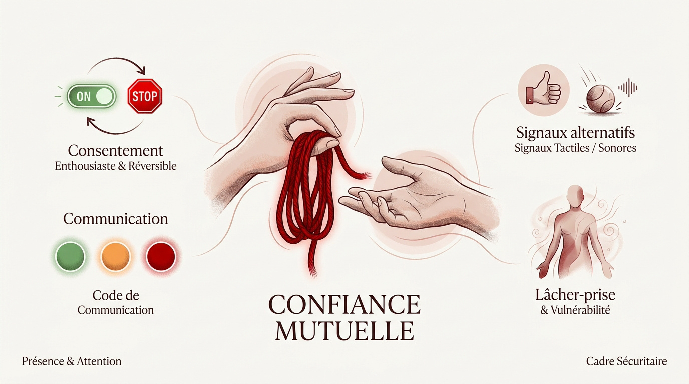 Couple pratiquant le bondage avec des cordes dans un climat de confiance et de sécurité